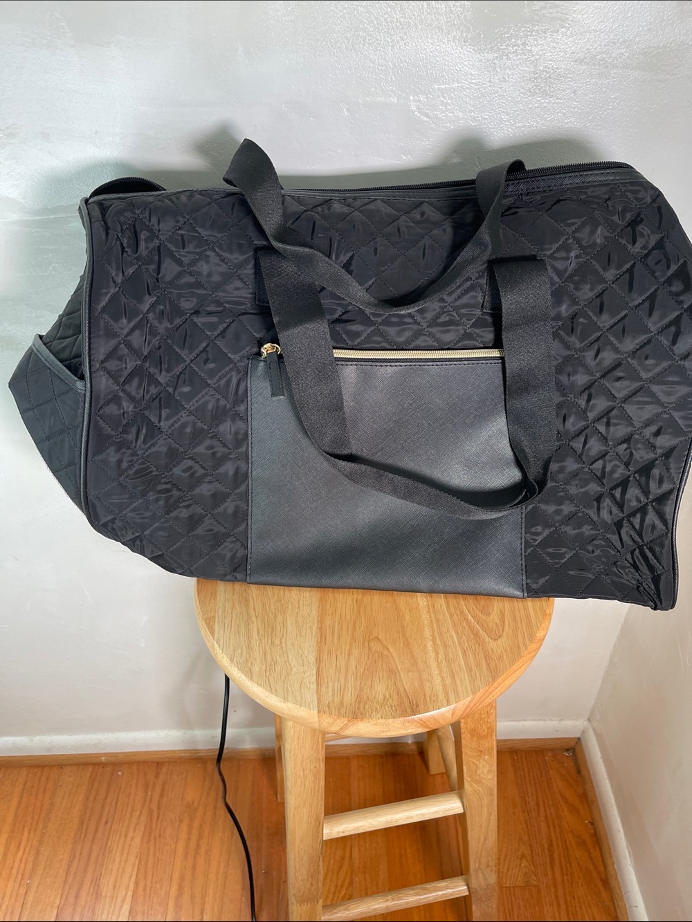 DSW Black Quilted Large Weekender Bag with Front Zip Pocket